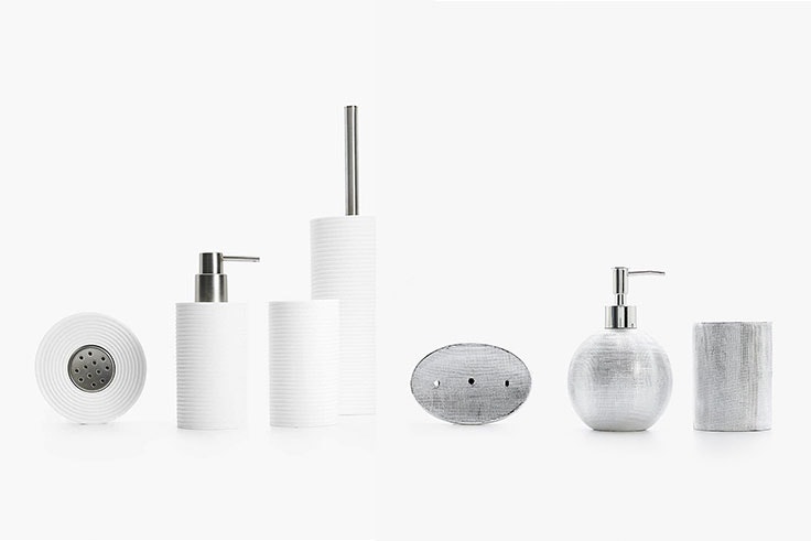 Set de baño líneas horizontales (9,99 € - 29,99 €) y set de baño rayado plateado (7,99 € - 15,99€).