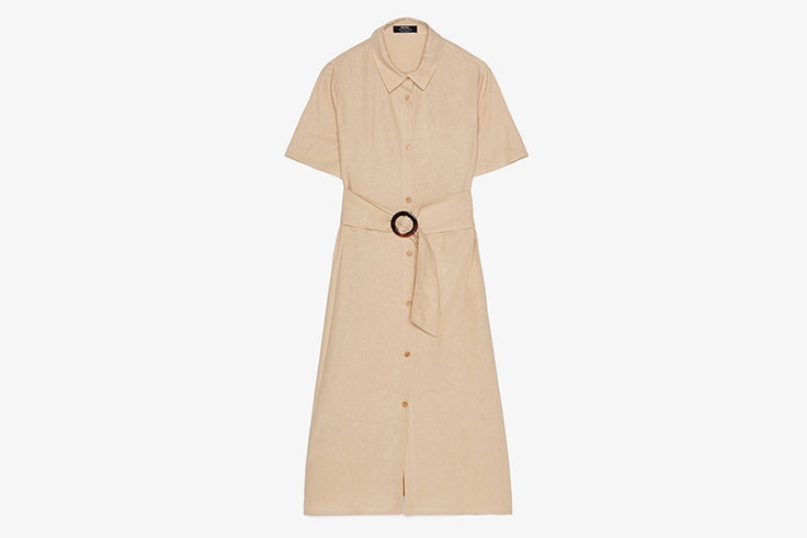 vestido camisero color beige de bershka