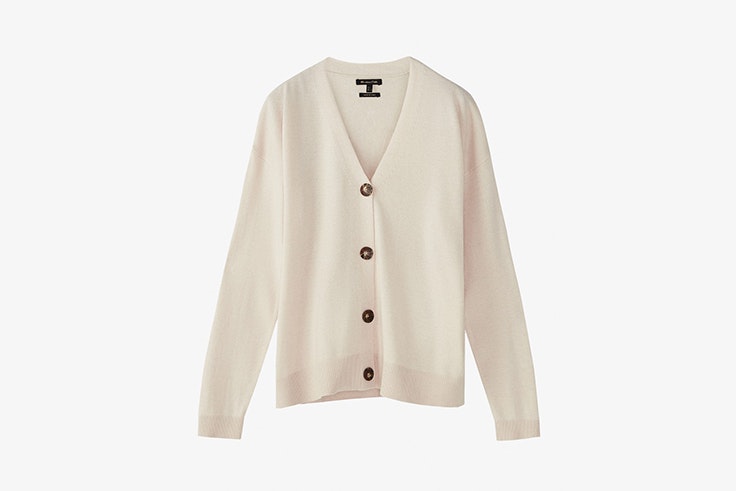 cardigan de lana cuello pico botones beige massimo dutti