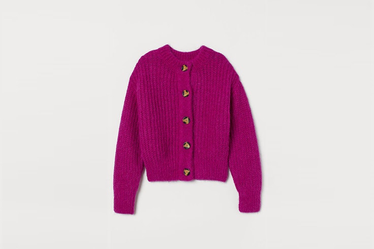chaqueta de punto con botones color cereza hym