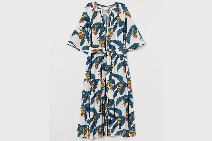 Vestido de lino con estampado natural de H&M
