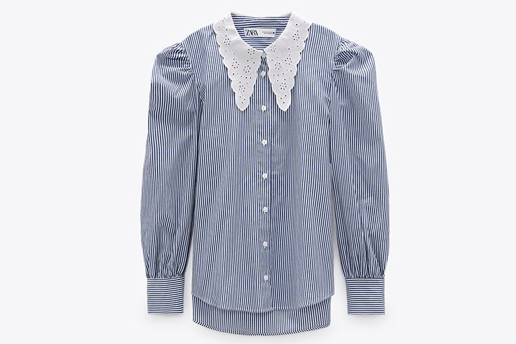 Camisa de rayas con cuello bobo de Zara