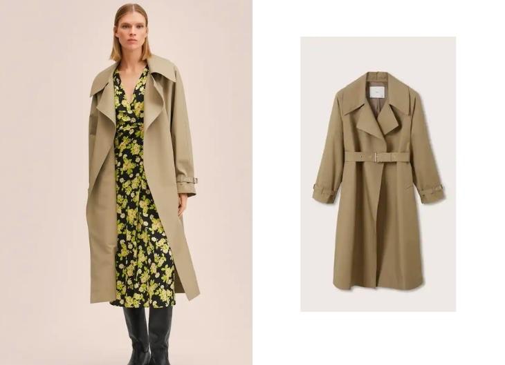 Gabardina oversize mujer Mango Khaki