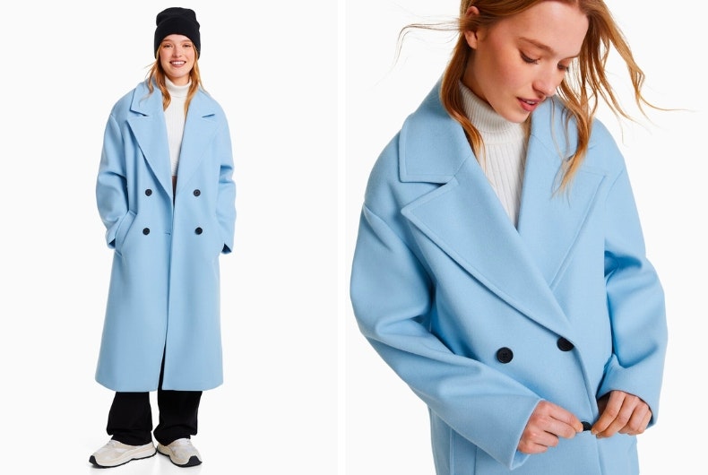 Abrigo Bershka azul pastel
