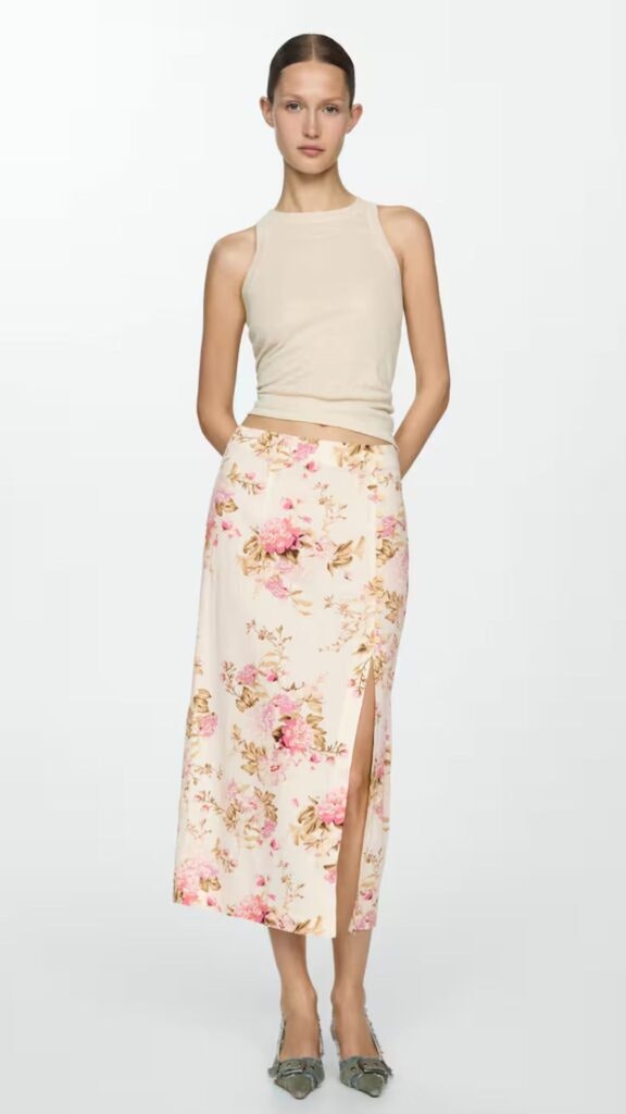Falda midi flores Mango